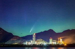 Neowise Comet  with Rockie mountains and aurora