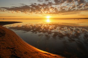Sunrise over the water at good spirit lake Saskatchewan 